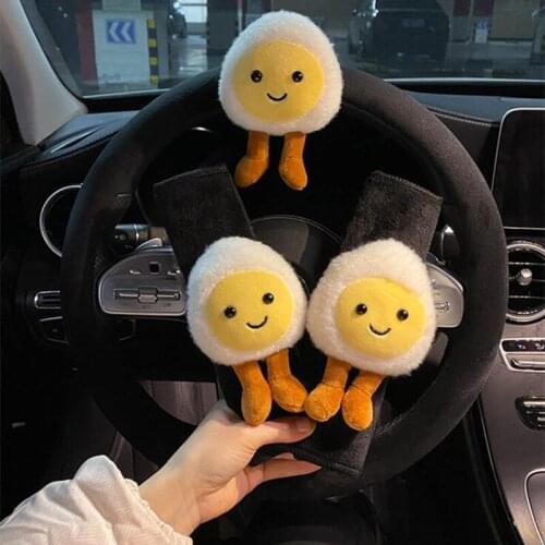 Fashion Plush Egg Car Seat Belt Cover Lumbar Support Pillow Car Headrest Pillow Car Interior Supplies