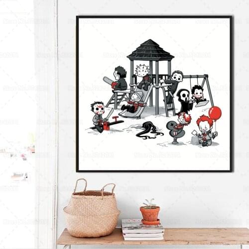 Humor Horror Park Canvas Painting It Pennywise Stephen King Funny Horror Chucky Poster Wall Art for Living Room Decoration