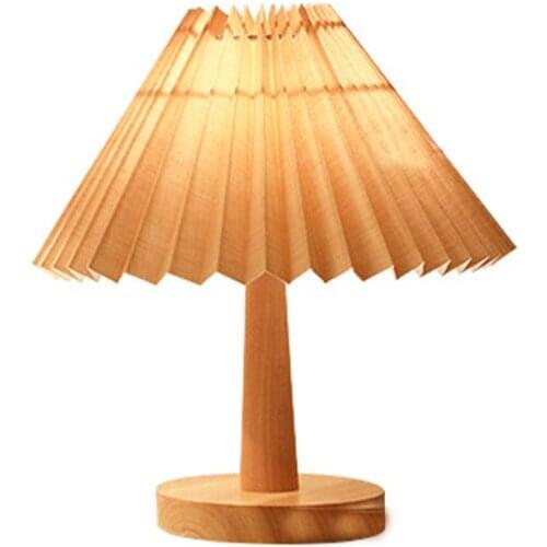 Korean retro pleated lamp solid wood lamp holder desk lamp bedroom B & B Cafe decorative lamp
