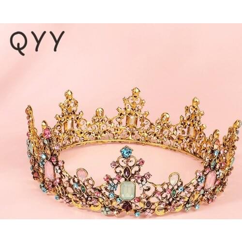 QYY Crystal Crown Gold Color Rhinestone Tiaras and Crowns Hair Jewelry Accessories for Women Party Headpiece Headwear Gift