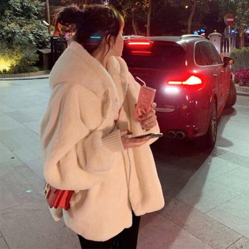 Jacket Women Faux Fur Coat Coat Womens Autumn And Winter Rabbit Fur Hooded Loose Water Coat Veste Femme