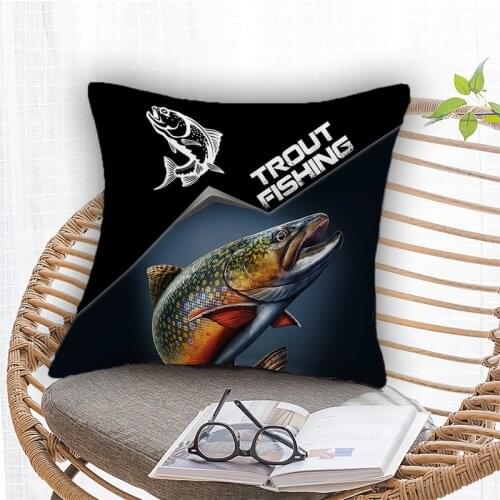 Trout Fishing Pillow Cover Print Fish Pillowcover Bedroom Home Office Decorative Pillowcase Invisible Zipper Pillow Soft No Fade