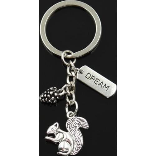 Fashion 30mm Key Chain Keychain Jewelry Silver Color Squirrel Love Eat Pine Cone Dream Pendant