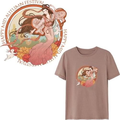 Cartoon Beauty Chang'e Girl Iron on Transfers for Clothes Stickers DIY Heat Transfer Patches for Clothing