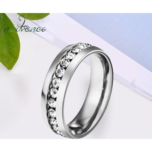 Nextvance Single Row CZ Ring Gold Stainless Steel Finger Ring for Women Men Wedding Promise Jewelry