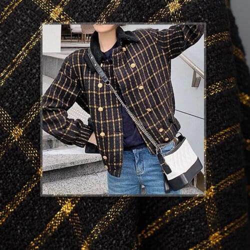 White waxberry France Black Plaid Tweed Fabrics Garment Materials Autumn Women Jacket Suits Coat Sewing Cloth Tailor Freeshippin