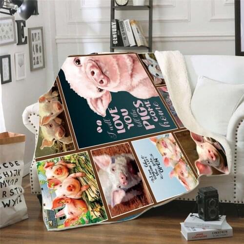 Love Pigs 3D Printed Plush Fleece Blanket Adult Home Office Washable Casual Kids Horror Sherpa Blanket
