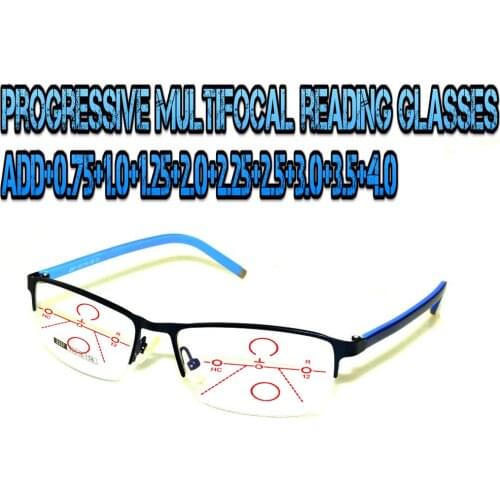Progressive Multifocal Anti Blu Light Reading Glasses Black Frame Men Women High Quality Business Halfrim +0.75 To +4.0