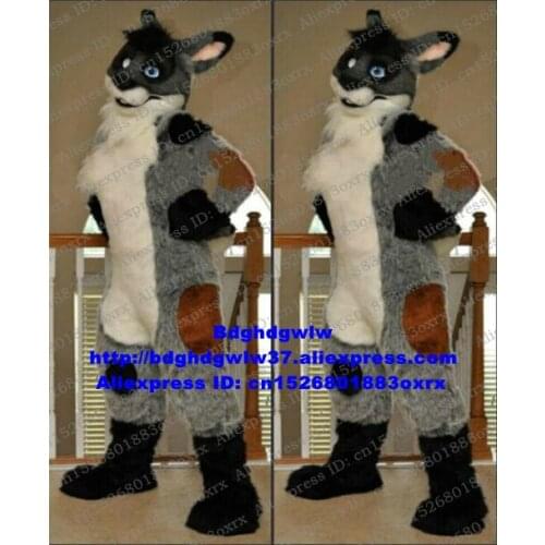 Fursuit Long Fur Black Furry Husky Dog Wolf Fox Mascot Costume Adult Cartoon Character Outfit Scenic Spot Someone Inside zx2987