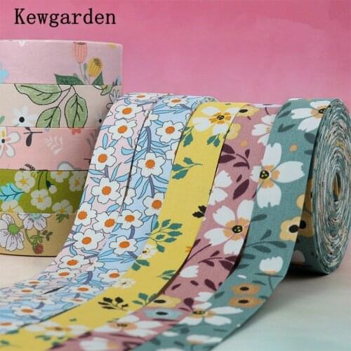 Kewgarden 1" 3/8" 25mm 10mm Floral Fabric Layering Cloth Ribbon DIY Hair Bow tie Brooch Accessories Handmade Tape 10 Meters