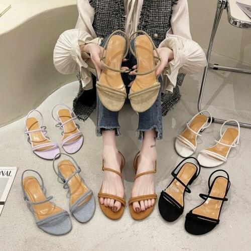 Women Gladiator Sandals 2021 Summer New Woman Comfy Plain Blue Wild Purple Student Shoes Flip Flop Back Strap Sandales Mujer