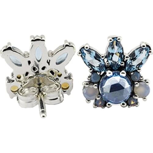 Patterns of Frost Stud Earrings With Multi Colored Crystal 100% 925 Sterling Silver Fashion Jewelry Free Shipping