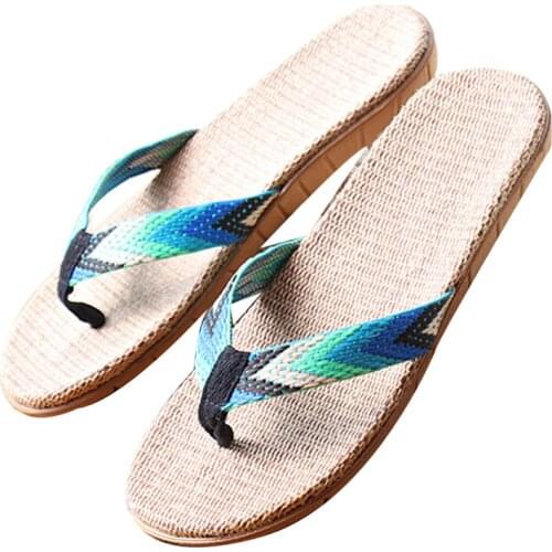 Mens Summer Linen Slippers Outdoor Black Beach Flip Flops Indoor Non-slip Hotel Home Slippers Boys Sandals Men Slides Shoes