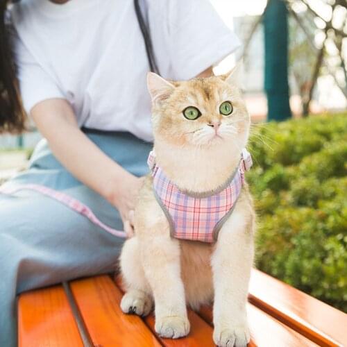Cat Harness and Leash Set grid Breathable Reflective Kitten Cats Harnesses Small Dog Puppy Harness for French Bulldog Chihuahua