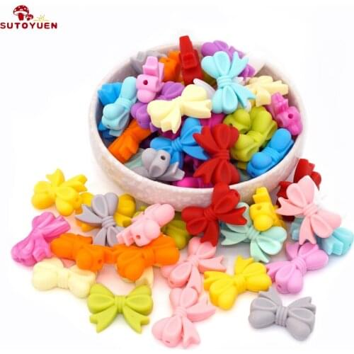 10pcs SUTOYUEN Silicone Bow Tie Beads Food Grade BPA Free Bowknot Loose Bead For DIY Jewelry Making Baby Shower Teething