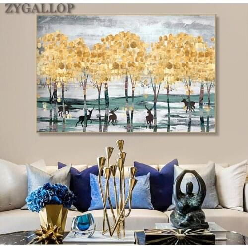 Nordic Decor Abstract Painting Golden Tree Canvas Oil Paintings Posters And Prints for Living Room Wall Pictures for Home Design
