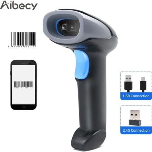 Aibecy 2.4G Wireless Handheld Barcode Scanner 1D Code Scanner & USB Wired Bar Code Reader for Supermarket Retail Warehouse