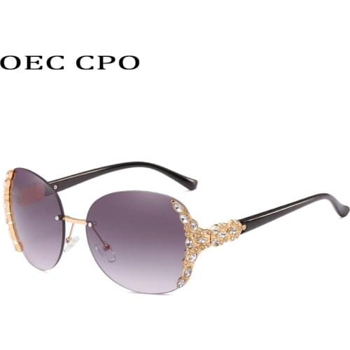 OEC CPO Frameless Sunglasses Women Luxury Rhinestone Oversize Sunglasses Vintage shades for women Gradient fashion Eyewear O128