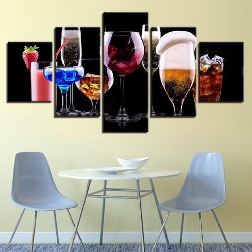 Embelish 5 Panels HD Wall Art Pictures Modern Home Decor Modular Posters For Living Room Colorful Beer Drinks Canvas Paintings