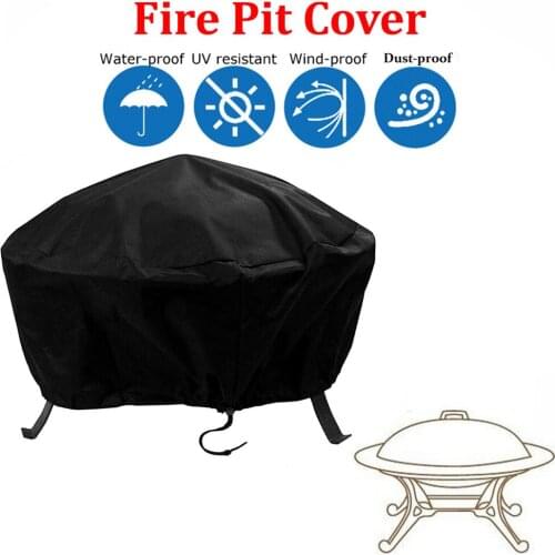 Outdoor Round Black Round BBQ Cover Outdoor Dust Waterproof Grill Cover Rain Dust Cover Fire Pit Cover Stove Accessories