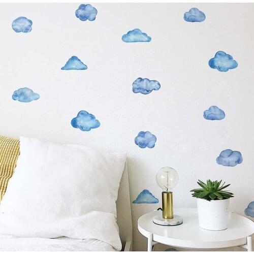 Nordic ins Style Blue Clouds Wall Sticker Living room Bedroom Decoration Wallpaper Cartoon TV Sofa Background Wall Mural 6pcs