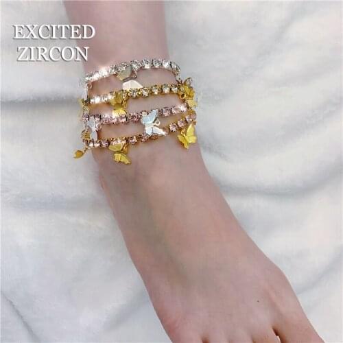 EXCITED ZIRCON Woman Sexy Butterfly Anklet Fashion Luxury Exquisite Rhinestone Crystal Beach Anklet Jewelry Valentines Day Gift