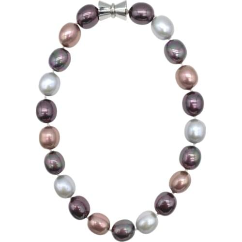 15*19mm Big Oval Shell Pearl Necklace Multicolor Combination Barrel Magnetic Clasp Short Style For Women and Girls Gifts 18 Inch