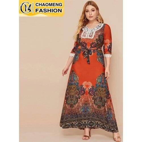 Plus Size Fashion Printing Flowers Embroidery Half Sleeves Robe Tall Waist Big Swing Silk Vestido Sexy Vintage Beach Woman Dress
