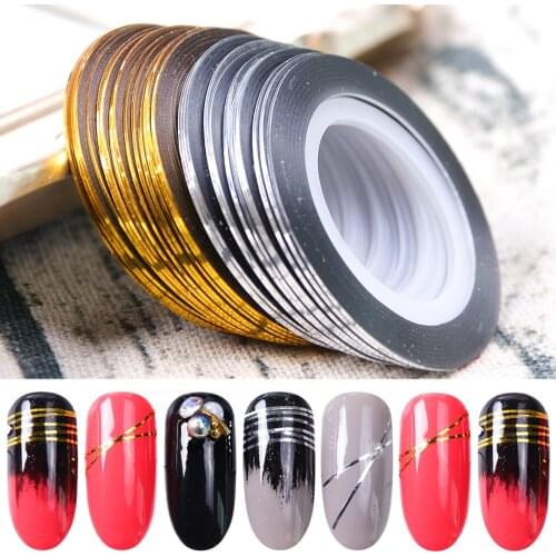 Gold Silver 3D Nail Sticker Curve Stripe Lines Transfer Decals Foils Adhesive Striping Tapes DIY Nail Art Manicure Tips NF1009