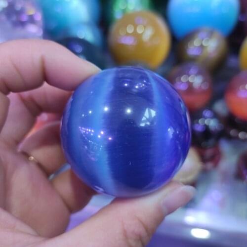 1pcs Hot Sell ASIAN QUARTZ DEEP BLUE CAT EYE CRYSTAL BALL SPHERE