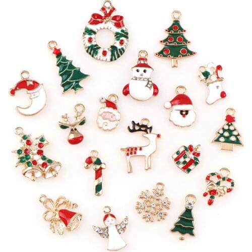 10Pcs Mix Christmas Hanging Ornaments Alloy Dripping Oil Charm DIY Jewellery Pendants Christmas Tree Decoration Festival Decor