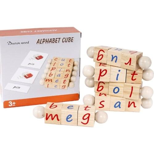 2021 New Wooden Spelling Toy Flash Card Short Vowel Turning Rods Puzzle Kids ​Early Learning Educational Puzzle Classic Toys