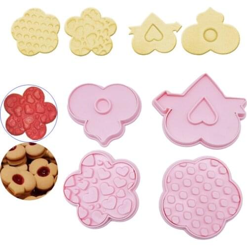 4 Pcs Sandwich Cookie Cutter Plastic Biscuit Knife Baking Fruit Cake Kitchen Tools Mold Embossing Printing
