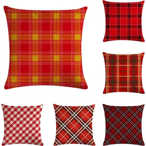 45*45cm red Scottish grid print Cushion Cover Linen Throw Pillow Car Home Decoration Decorative PillowcaseT407