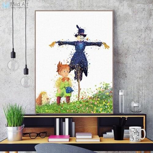 Watercolor Howls Moving Castle Friend Miyazaki Anime Canvas A4 Art Print Poster Wall Picture Kids Room Decor Painting Custom