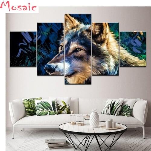Custom photo Diamond Painting Cross Stitch German shepherd dog Full Square/Round mosaic diamond Embroidery wolf 5pcs/set 5D DIY