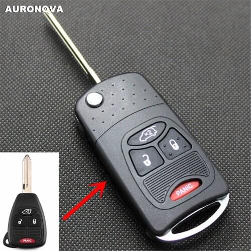 AURONOVA Upgrade Folding Key Shell for Chrysler 200 300c PT Cruiser Dodge Avenger Jeep Liberty 3+1 Button Remote Car Key Case