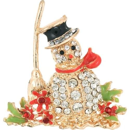 Christmas Snowman Brooch Pins Rhinestone Brooches For Women Scarf Buckle Broches Men Suit Hat Accessories