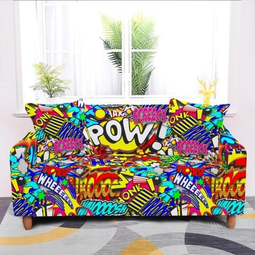 Retro Comics Creative Painting L Shape Sofa Cover Non Slip Stretch Slipcovers Combination Elastic Couch Covers For Living Room