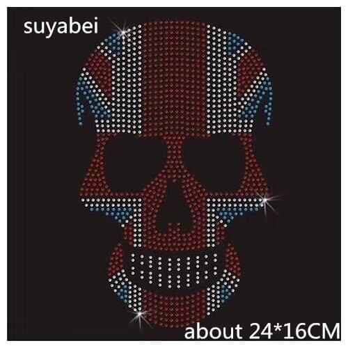 Colorful skull hot fix rhinestone transfer motifs iron on applique patches iron on crystal transfers design for coat