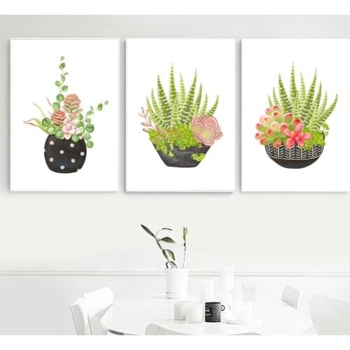 Home Decoration Painting Succulents Cactus Canvas Painting Green Plants Living Room Wall Poster Potted Plants Home Decor Bedroom