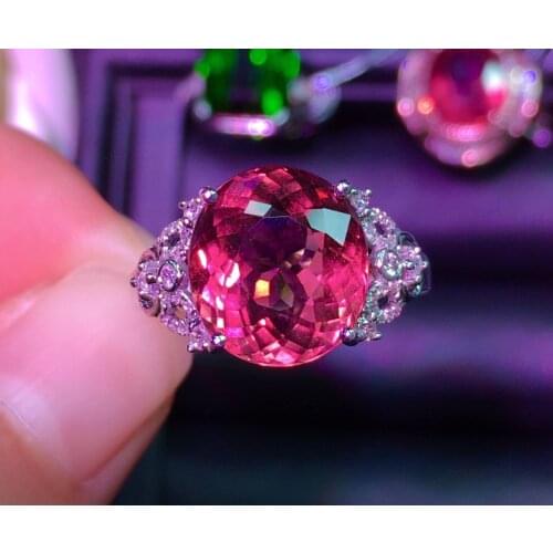 E524 Fine Jewelry Real 18K Gold AU750 100% Natural Red Tourmaline Gemstone 6.3ct Female Rings for Women Fine Ring