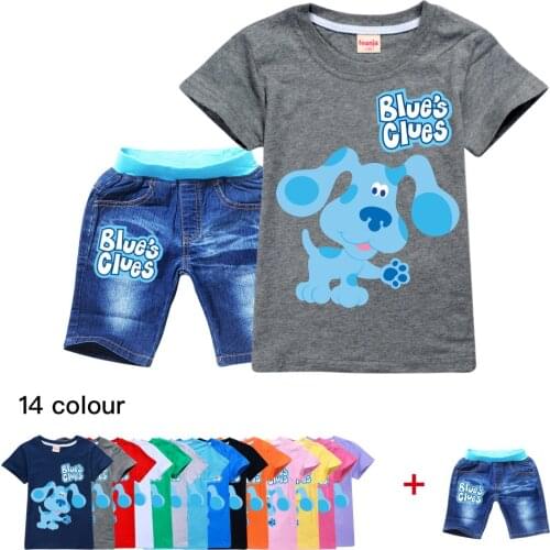 Blues Clues Kids Wear T+ Denim Shorts Suit Kids Boutique Clothing Wholesale Cotton Girl Clothes T Shirt Teenage Tops Kids Shirt