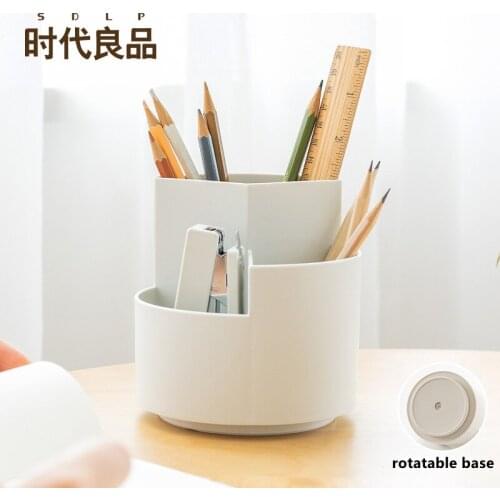 Kawaii Round Pen Holder Japanese-style Office Rotating Storage Box Simple Makeup Brush Large-capacity Pen Holder Storage Box
