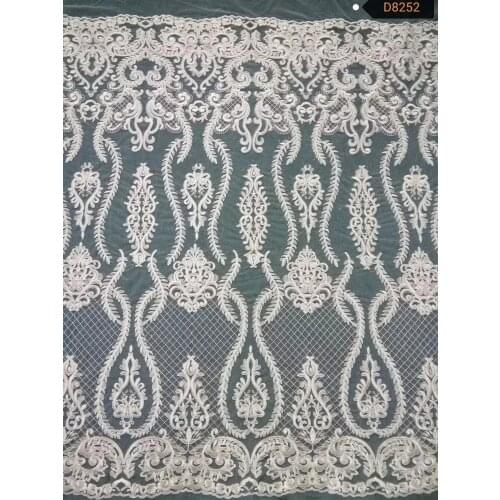 China factory fashion design ivory bridal sequins embroidery lace fabric for wedding party dress