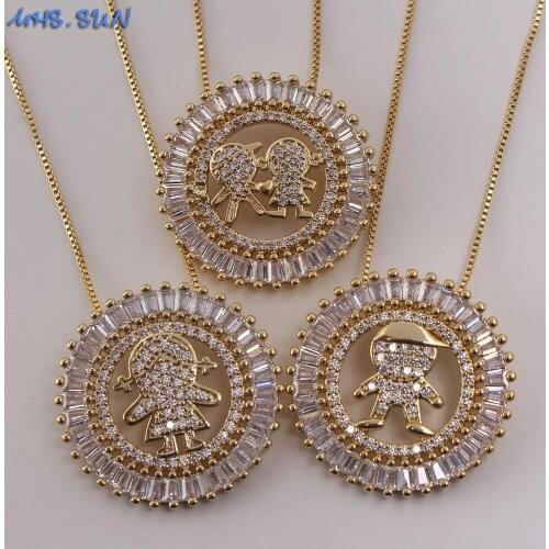MHS.SUN Cute Boy Girl Mosaic Zircon Pendant Choker Necklace Fashion Chain Necklace For Lover Couples Gift Jewelry Luxury 1Pc