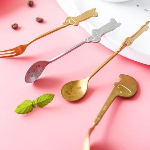 Creative standing stainless steel cartoon elephant puppy spoon fork fun animal dessert spoon coffee spoon fruit fork