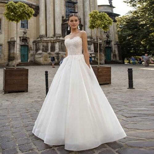 Fashion Wedding Dress Illusion O-Neck Sleeveless A-Line Custom Made Vestido De Noiva Bridal Dresses 2020