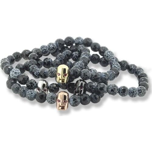 2016 New Design Beaded Bracelets , Natural Crack Stones with the 24K Skull head for Fishion