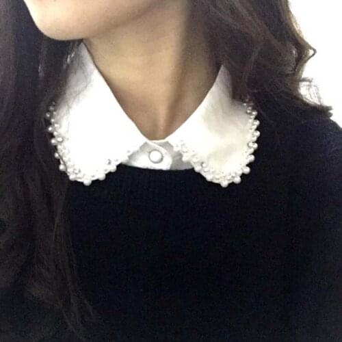 Wholesale and retial female hand diamond detachable fake collar white and black chiffon false collar for shirts womens